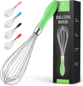Zulay Kitchen Stainless Steel Balloon Whisk 12 Inch – Heavy Duty and Durable Wire Whisk with Non-Slip Silicone Handle for Blending, Whipping & Beating - Green