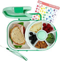 GoBe Kids Lunchbox with Small Snack Spinner Flip - Bundle with Hand Strap & Sticker Sheet, 2-in-1 Bento Style Lunch Container, 5 Small +1 Large Sandwich Compartment, BPA & PVC Free - Mint Green