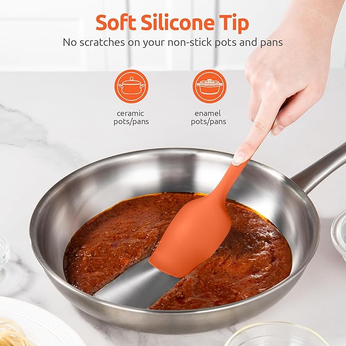 600ºF Heat Resistant Silicone Spoons: U-Taste Flexible Baking Spoon Spatula & Cooking Scoop Spoonula, Seamless Soft Kitchen Utensils for Serving, Scraping, Scooping in Non-Stick Cookware (Orange)