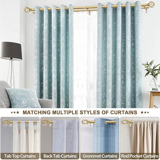 KAMANINA 1 Inch Double Curtain Rods 66 to 120 Inches (5.5-10 Feet) Telescoping Heavy Duty Drapery Rods for Windows 54 to 115 with Twisted Cage End, Warm Gold