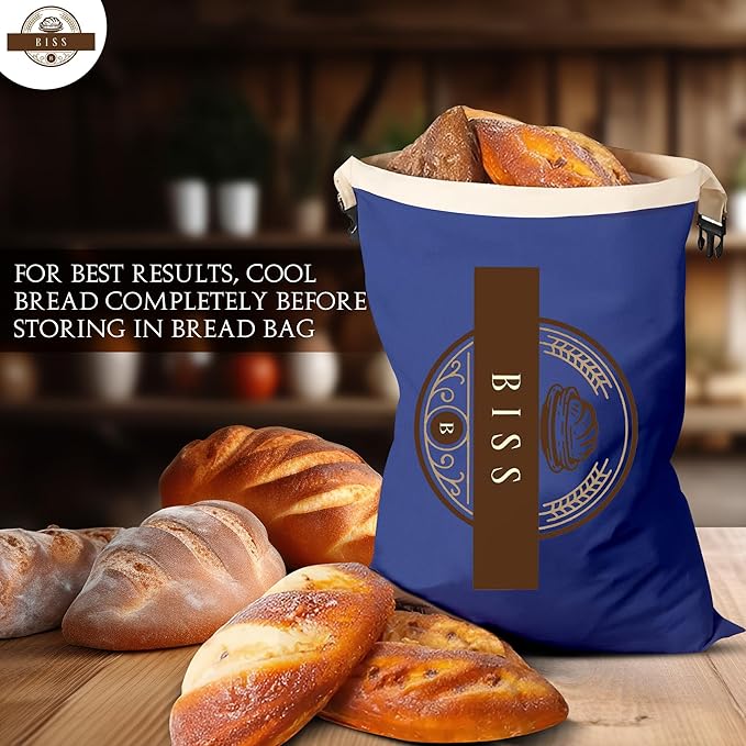 BISS Bread Storage Bags for Homemade Bread – 2-Pack XL Cotton Sourdough Bags, Reusable, Freezer Safe – Perfect for Artisan Loaves, Sandwich Storage, Bake Sales, and Fresh Loaf Preservation