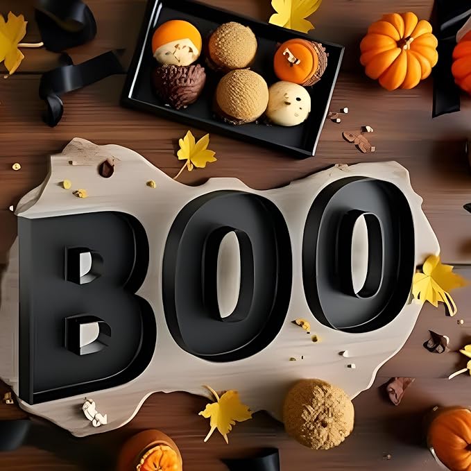 Hard Plastic Reusable Fillable Letters Numbers Serving Trays for Party Decoration (Boo, Black)