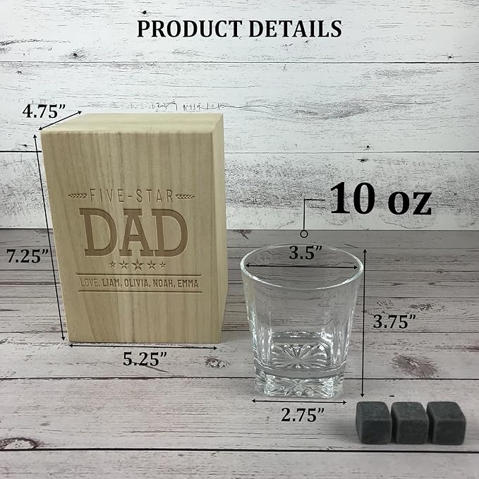 Personalized Whiskey Gifts for Dad- 11 Oz Engraved Custom Engraved Whiskey Glass in Wooden Box - Father's Day Present, Dad Birthday Gifts From Daughter, Wife or Son - Old Fashion Glass for Daddy