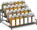 4-Tier-Spice-Rack-Organizer-for-Cabinet, Adjustable Depth Spice Holder Shelf For Countertop Pantry Cupboard, Metal Tiered Seasoning Organizer,Display Shelf Riser (Black-1 Pack)