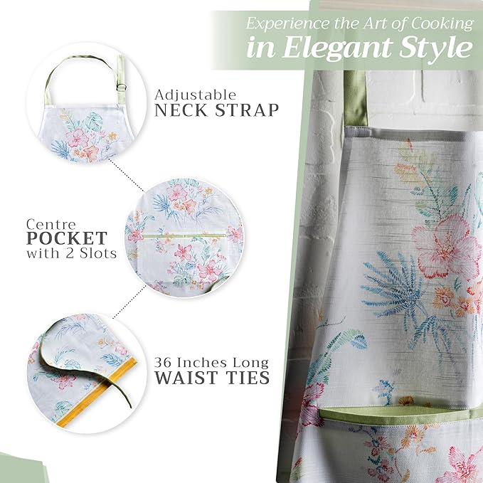 Maison d' Hermine 100% Cotton Apron for women with Pocket Kitchen Chef Apron for Men Cooking Gardening Server Waitress