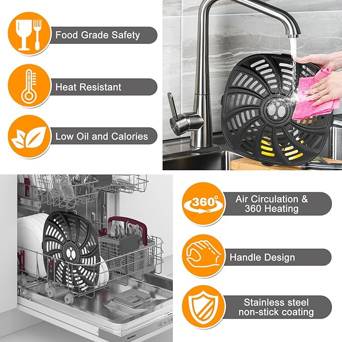 Air Fryer Replacement Tray for Gourmia GAF798 GAF716 7QT, Food Grade Nonstick 8.97''*8.97'' Air Fryer Replacement Parts Rack Tray Grill Pan Grill Plate Crisper Plate, Dishwasher Safe