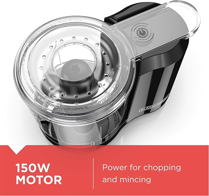 BLACK+DECKER 1.5-Cup Electric Food Chopper, One Touch Pulse, 150W Motor, Stay-Sharp Blade, Dishwasher Safe
