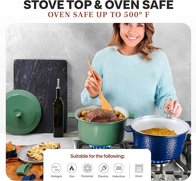 Gotham Steel 5 Qt Lightweight Dutch Oven Pot with Lid & Holders, Ceramic Non Toxic, Oven Safe & Even Heat Retaining Dutch Oven for Bread Baking Sourdough, Soup, Casserole, 70% Lighter than Cast Iron