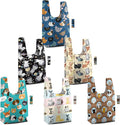 BeeGreen Cat Reusable Grocery Bags 6 Pack - Foldable, Heavy Duty Shopping Tote Bags with Zipper Pouch, Large Capacity (50+ Lbs), Animal Prints Designs for Women & Men, Machine Washable