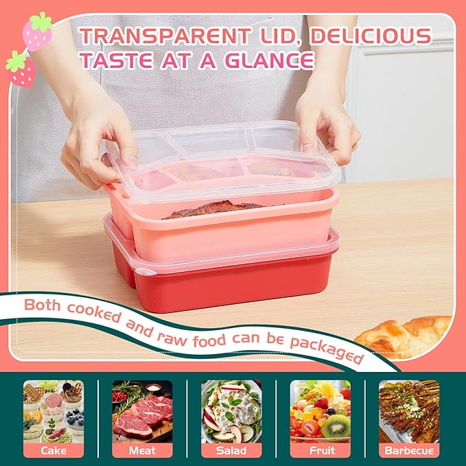 Honeydak 5 Pack Snack Containers 4 Compartment Bento Snack Boxes Reusable Lunchable Containers with Lids Divided Meal Prep Lunch Food Storage Box for School Work Travel(Melon,Mixed)