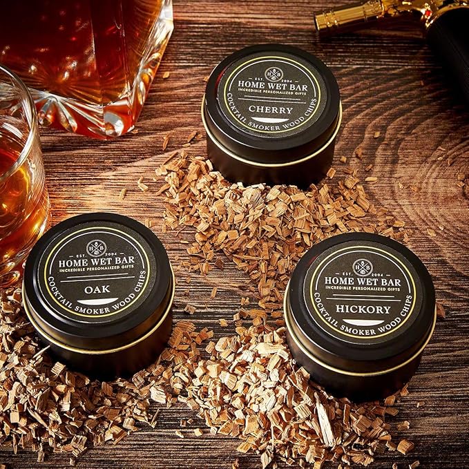 HomeWetBar Whiskey Smoker Wood Chips Set - Oak, Cherry, and Hickory Cocktail and Whiskey Smoking Wood Chips