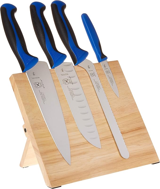 Mercer Culinary Millennia Colors 5-Piece Magnetic Board Set with Blue Handles, Rubberwood