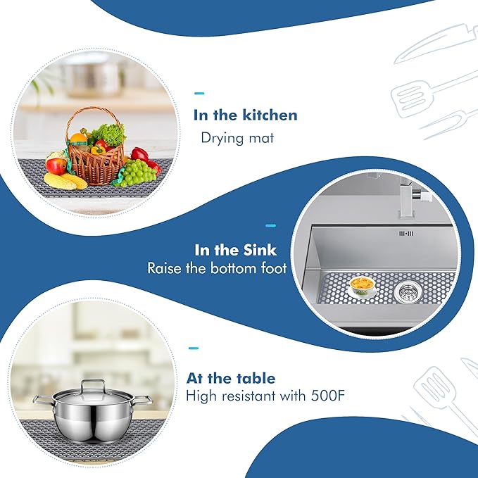 Silicone Sink Protectors for Kitchen Sink - 28.3"x 15.7" Kitchen Protector Accessory, Non-Slip Heat Resistan Mat for Bottom of Farmhouse Stainless Steel Porcelain (Rear Hole)