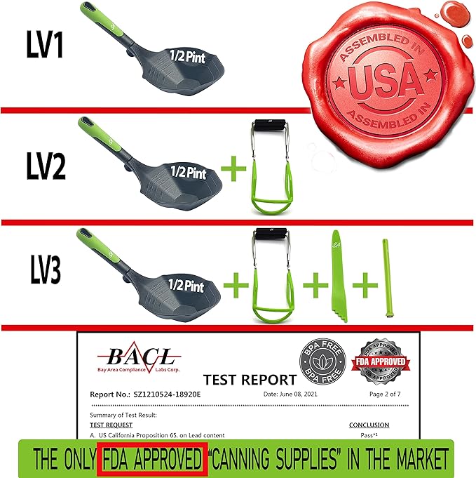Supa Ant Jar lifter and Canning Ladle 1/2 Pint Capacity - Canning Supplies with Magnetic lid lifter + Bubble Popper (Assembled in USA)