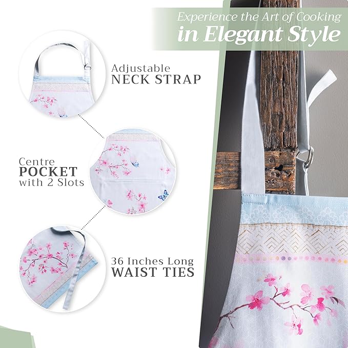 Maison d' Hermine 100% Cotton Apron for women with Pocket Kitchen Chef Apron for Men Cooking Gardening Server Waitress