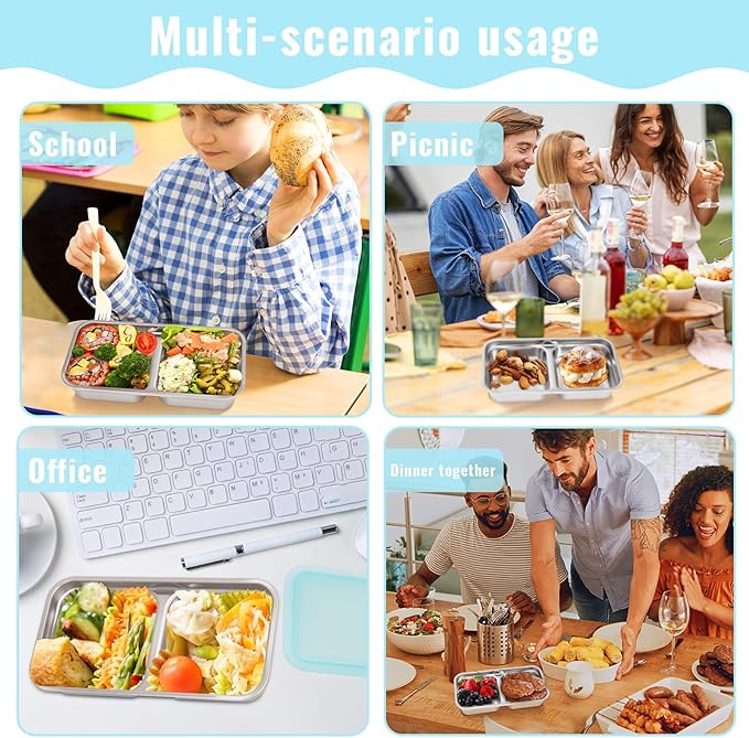 6 PCS Stainless Steel Snack Containers, Stainless Steel Double Compartment Snack Containers, Reusable & Dishwasher-Safe,Ideal for Travel, Outdoor Camping, Work and School
