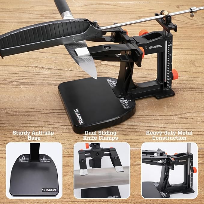 SHARPAL 202H Precision Knife Sharpening System–Adjustable Angle 10–35° Knife Sharpener Kit with 7 Abrasive Plates (Diamond 220/325/600/1000, Whetstone 3000/6000, Leather Strop) and Giftable Carry Case
