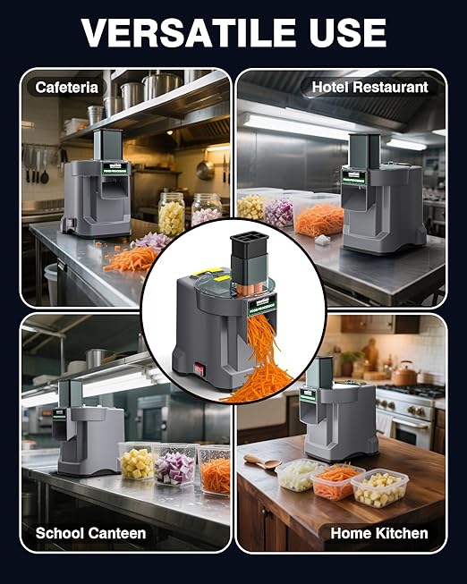 WantJoin 5 in 1 Electric Vegetable Chopper - Multifunctional Commercial Food Processor with Stainless Steel Blades for Slicing(2.5mm), Dicing(6/8/12mm), Chopping(2.5mm), Shredding