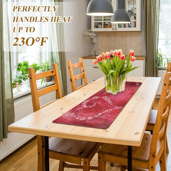 senya Valentine's Day Trivet Table Runner 40 Inches Long Happy Valentine's Day Floral Heart Heat Resistant Hot Pad Multi Purpose Mat for for Hot Pots Pans Kitchen Countertops, B01C23045