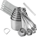 18/8 Stainless Steel Measuring Cups and Spoons Set 14 for Baking & Kitchen, Metric & US Metal 6 Measuring Cups and 7 Measuring Spoons with 1 Leveler
