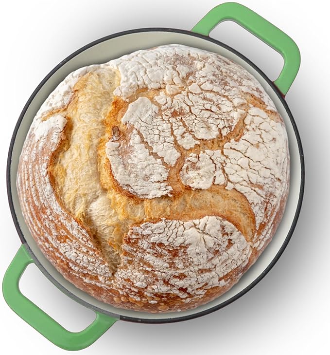 Cuisiland Enameled Cast Iron Bread Cloche – Dome Lid Dutch Oven for Artisan Sourdough Baking – Heat-Retaining, Nonstick Bakeware for Crispy Crust & Even Baking – Oven Safe, Elegant Green Design