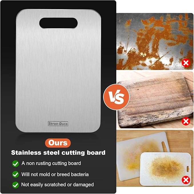 Stron- Dura Cutting Board - 304 Food Grade Stainless Steel Cutting Boards for Kitchen- for cutting Meat, Fruit, Vegetables, Outdoor or Indoor,thicker version 11.5 * 8" (1 ， Small)