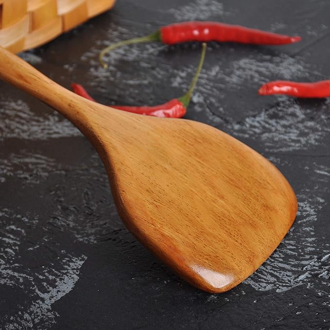 FJNATINH Wooden Spatula with Long Handle for Cooking Kitchen Cookware