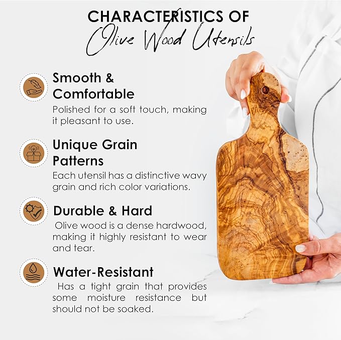 Olive Wood Cutting Board - 30cm (11.8") Handmade Chopping Board with Hanging Hole - Rustic Mediterranean Kitchen Board for Chopping, Slicing, and Serving with Natural Beeswax Finish