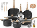 Caannasweis Pots and Pans Set, Nonstick Kitchen Cookware Sets, Granite Pot and Pan, Cooking Pans Pots Set (Classic Black, 20 Piece Cookware set)