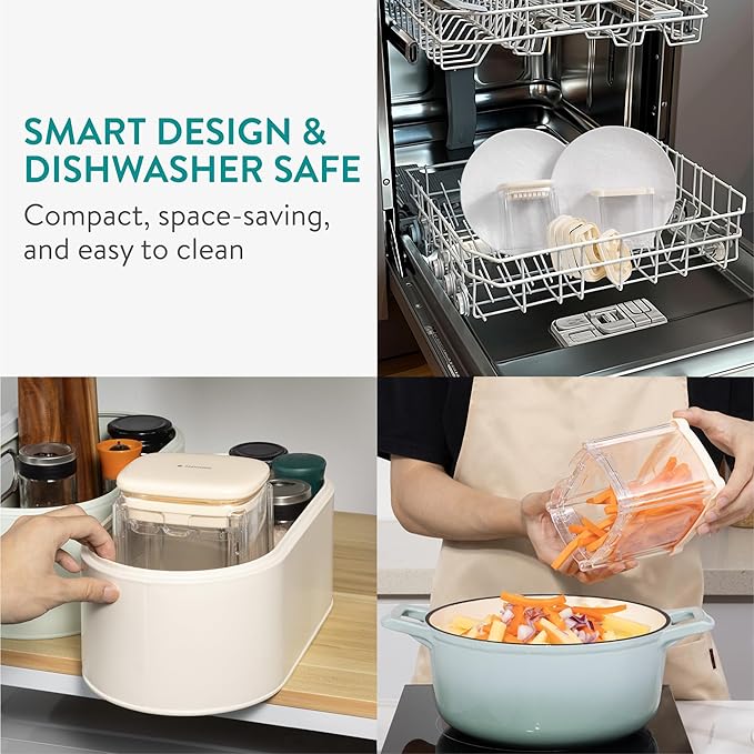 Navaris Multifunctional Vegetable Chopper - French Fry Cutter, Food Chopper, Potato Cutter, Onion Dicer, Apple Slicer, 4 Interchangeable Blades - Dishwasher Safe - Cream