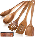 Wooden Spoons for Cooking - 5-Piece Wooden Kitchen Utensil Set made of Natural Solid Wood Material - Includes Salad Spoons, Spaghetti Spoon,Slotted Spatula, Salad Fork, Flat Spatula(A05)