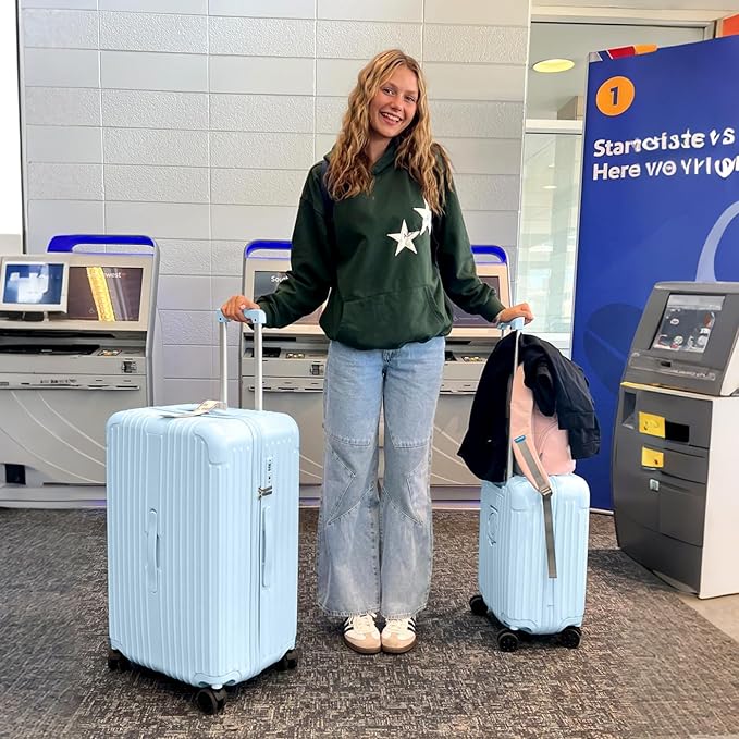 Krute 28 inch Luggage with Spinner Wheels Checked Suitcases with USB Port and Cup Holder TSA Lock PC+ABS Hardside Luggages