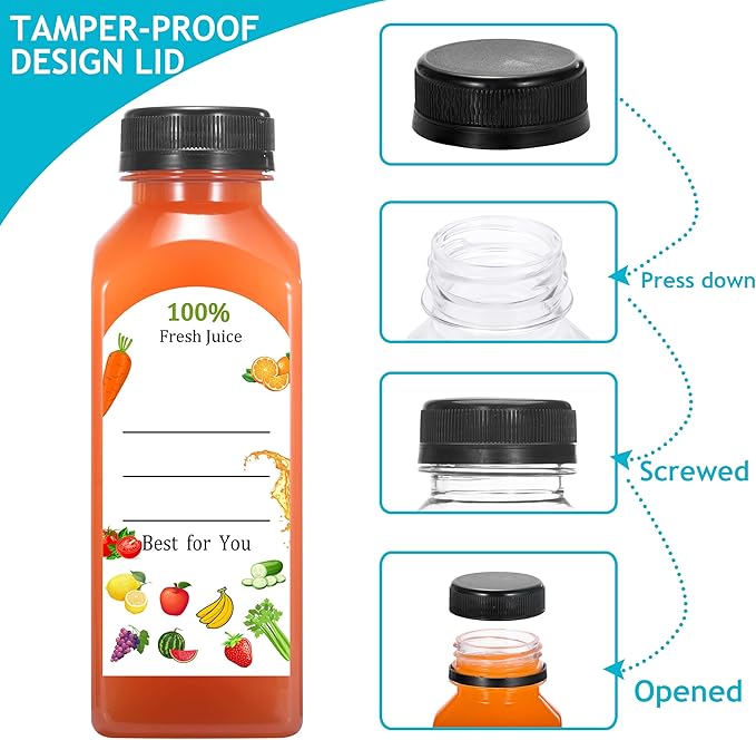 120Pcs 12 Oz Plastic Juice Bottles with Caps,Clear Reusable Water Bottle & Tamper Proof Lids,Juice Containers,Juicing Bottles for Fruit Juice,Smoothies,Coffee - Food Grade & Travel Bottle (120)
