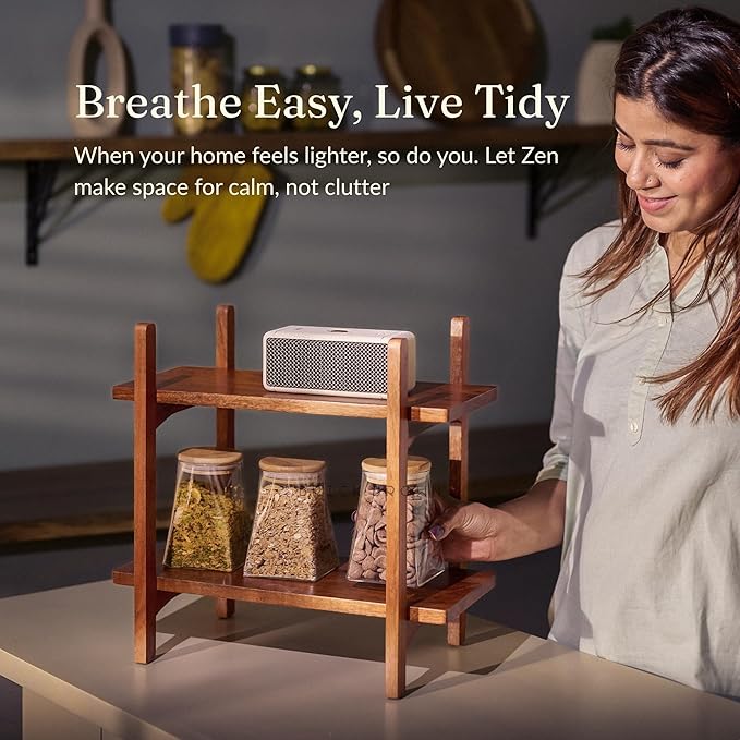 Brick Brown Premium Zen Organizer | 2-Tier Wooden Spice Rack | Kitchen Countertop Shelf | Tiered Shelf Organizer | Grocery Rack (41 x 23 x 38 Cm)