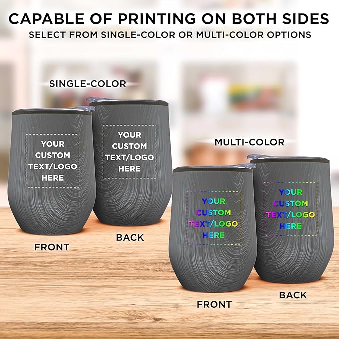 Custom Palmera Stemless Wine Tumblers with Lids 12 oz. Set of 6, Personalized Bulk Pack - Perfect for Wine, Cocktails, Other Hot & Cold Beverages - Rustic Grey