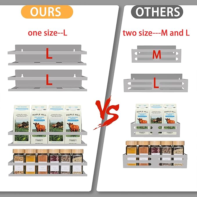 Magnetic Spice Rack for Refrigerator Seasoning Organizer for Spice Fridge Shelf storage Magnetic Shelf with Hook for Oven (4pack-Cut out-Grey)