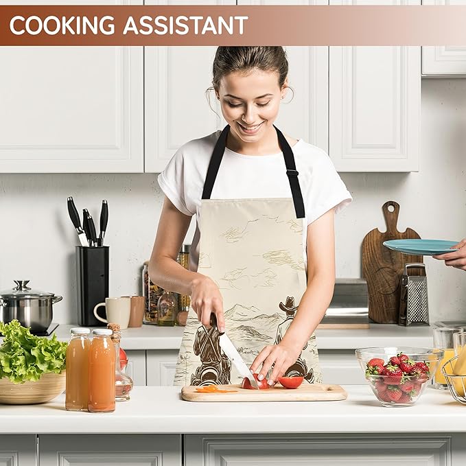 Cooking Apron for Women and Men,Adjustable Chef Bib Apron with 2 Pockets, Water and Oil Resistant for Kitchen Use