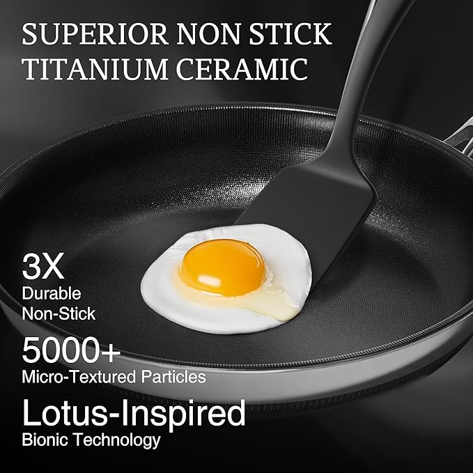 KITEXPERT Non Stick Frying Pans without Lid, 8" Titanium Ceramic Pan Nonstick Stainless Steel Skillet, PFAS PFOA & PTFE Free, Quick-Cool Handle, Dishwasher & Oven Safe, Compatible with All Cooktops
