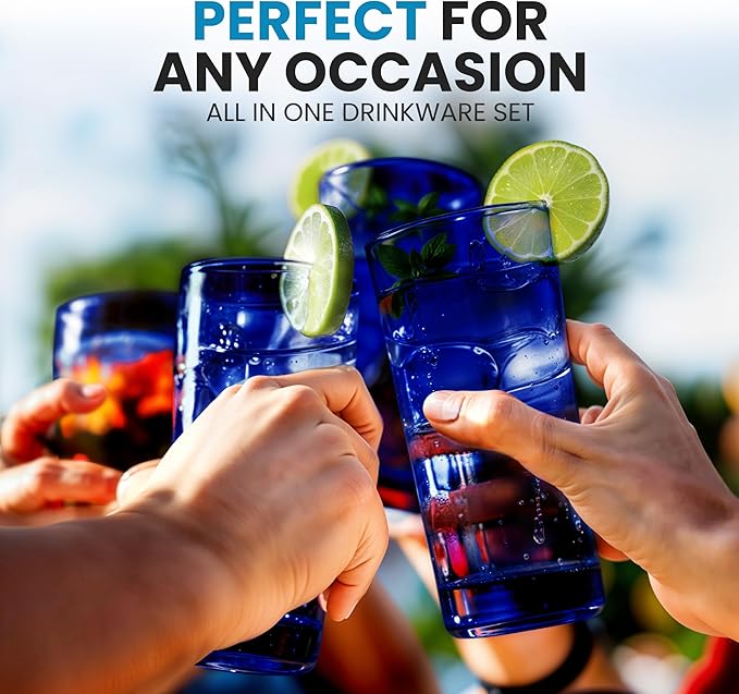 Zulay Kitchen Acrylic Plastic Glasses Drinkware - 6 Piece Unbreakable Plastic Tumblers - BPA-Free, Reusable Plastic Drinking Glasses for Home & Outdoors - Lead-Free & Dishwasher Safe - Dark Blue 24 oz