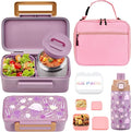 MAISON HUIS Bento Box for Kids with 8oz Soup Thermo, Insulated Lunch Bag & 17oz Water Bottle, 2-Compartment Bento Box with Built-In Ice Pack, Leak-Proof & BPA-Free