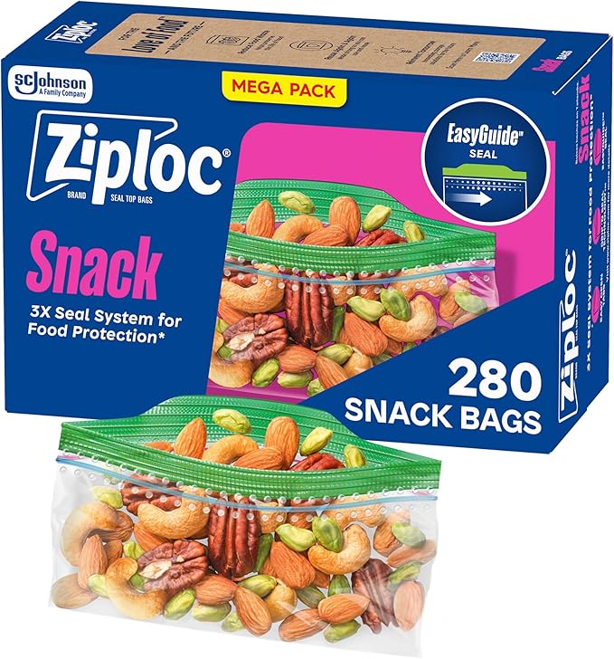 Ziploc Snack Bags, Easy Open and Close, Plastic Food Storage Bags, 280 Bags Total (Packaging May Vary)