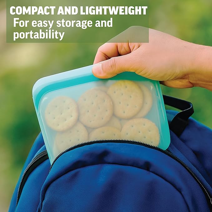 Zenlogy Reusable Silicone Snack Bag, Air-Tight Multi-Use, Freezer and Microwave Safe Food Storage Containers, Eco-Friendly alternative to plastic bags 4 Pack (1 Snack, 2 Sandwich, 1 Half Gallon Size)