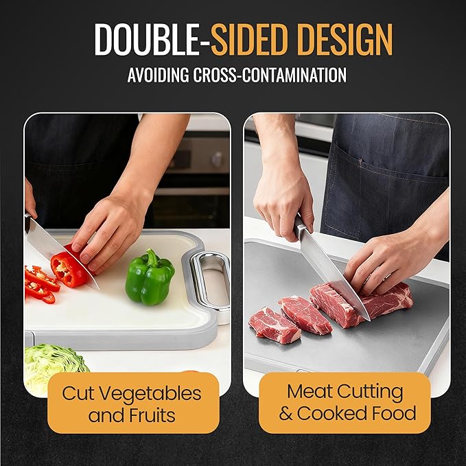 Titanium Cutting Board for Kitchen – Dual-Sided Scratchless Pure Titanium & PP Surface, Non-Slip, Rust-Proof, Odor Resistant, Dishwasher Safe Premium Chopping Board for Meat & Vegetables