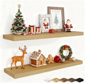 Fun Memories 36 Inch Deep Floating Shelves for Wall, 2 Pack of Wall Mounted Wood Shelves with Invisible Brackets for Bathroom, Bedroom, Living Room, Kitchen Decor and Storage, Oak