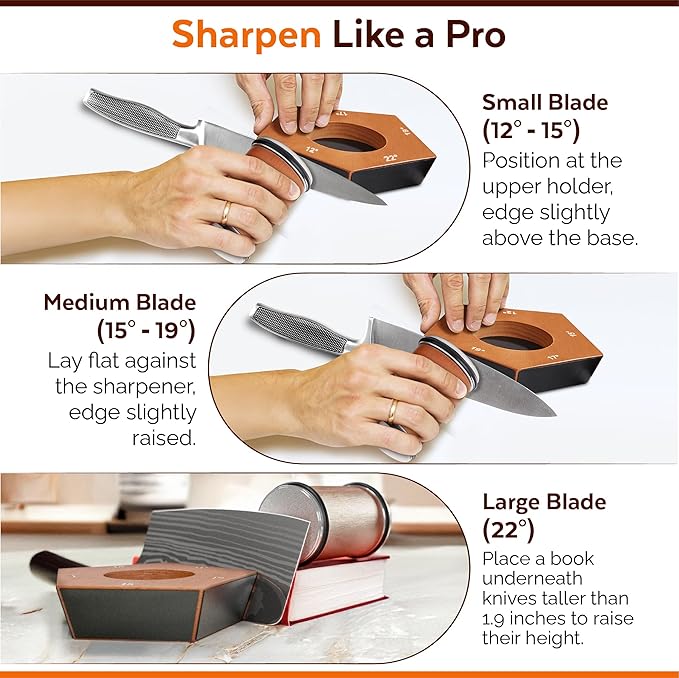 EdgeForge™ Rolling Knife Sharpener 5 angles Knife Sharpening Kit with Leather Strop and Two Extra Diamond & Stainless Steel Disc Rolling Knife Sharpener Kit Offers (12,15,17,19,22°) for Straight Edge