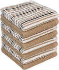 Bumble Premium Dish Cloths Towel 12"x12" | 100% Natural Ring Spun Cotton Tea Towel Set | 430 GSM | Highly Absorbent & Soft Dish Towels | 8 Pack - 4 Popcorn Striped & 4 Solid Kitchen Towels - Tan