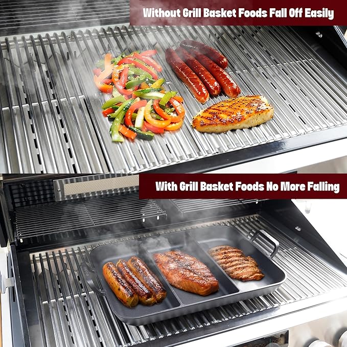 onlyfire Pre-Seasoned Cast Iron Skillet, 16 Inch Griddle Pan Frying Pan with Nonstick Perforated Grill Surface and Dual Handles, Cast Iron Grill Pan for Grills, Oven and All Stovetops