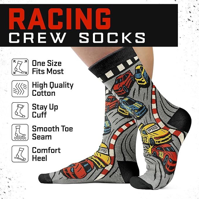 VICRAZY Racing Car, Sport Car Socks for Men, Women - Formula 1 Gifts, Racing Socks, Stocking Stuffers for Men, Women