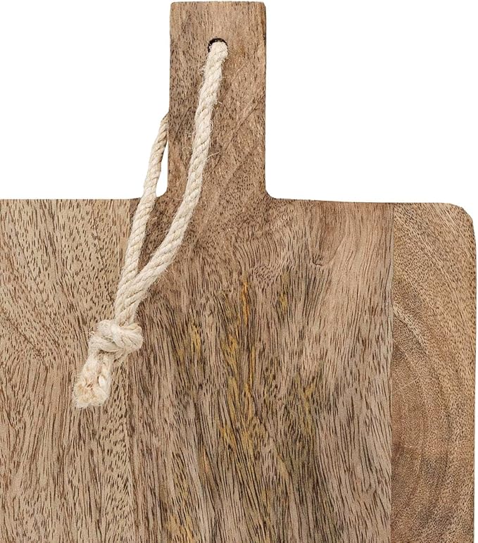 Foreside Home and Garden 8" x 11" Kaila Small Premium Natural Mango Wood Serving Board Paddle w/Knotted Jute All Seasons Food Safe Dinner Dining Brunch Kitchen Charcuterie Cheese Fruit Platter Party