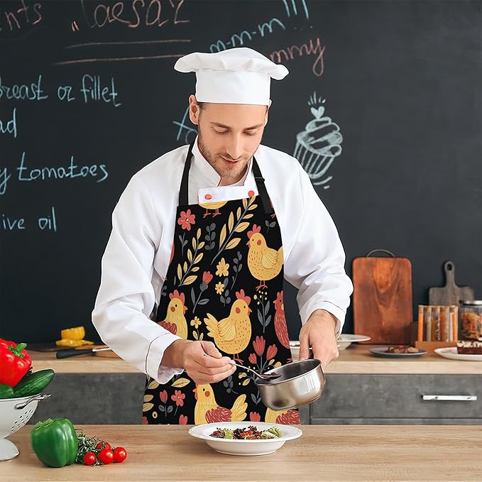 Cooking Apron for Women and Men,Adjustable Chef Bib Apron with 2 Pockets, Water and Oil Resistant for Kitchen Use